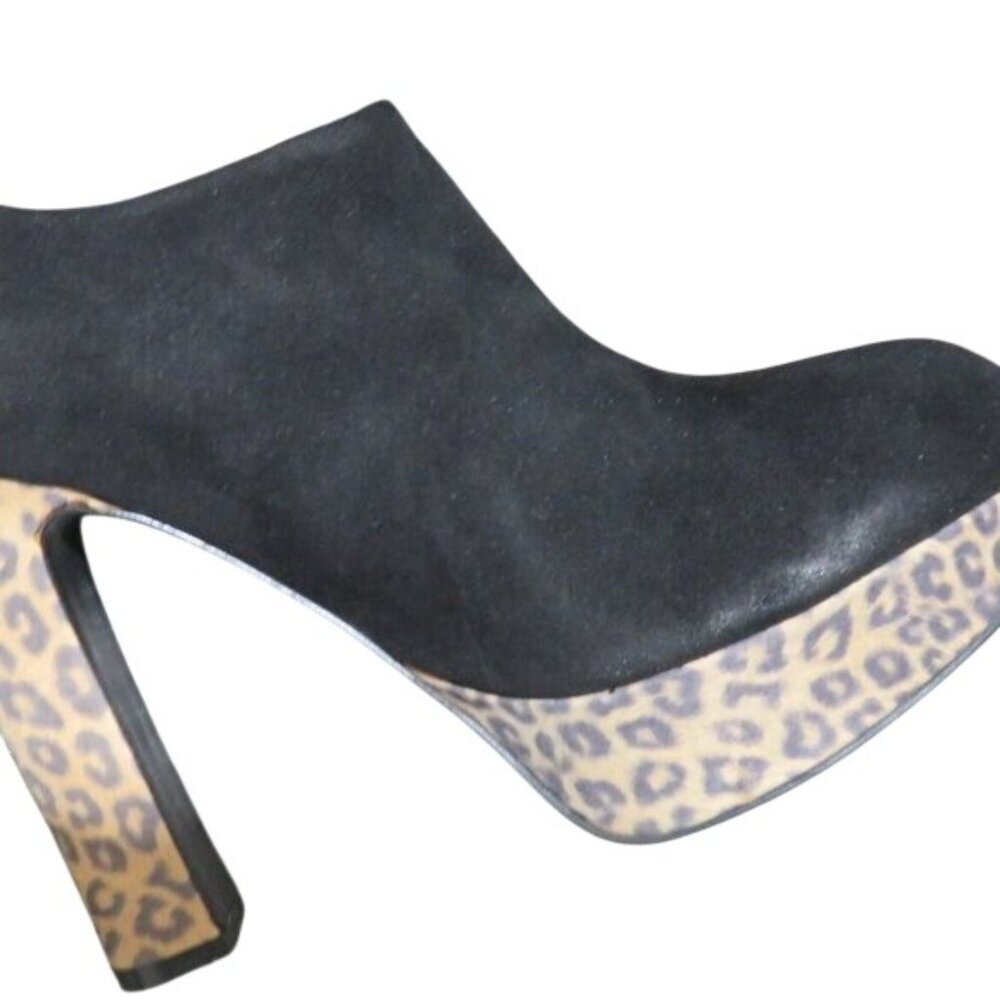 Envy Riva Black Italian Suede w/ leopard print chunky heel & platform booties 9 - Picture 7 of 16
